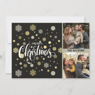 Weihnachtliches Familienfoto mit weißen Schneemust Feiertagskarte
