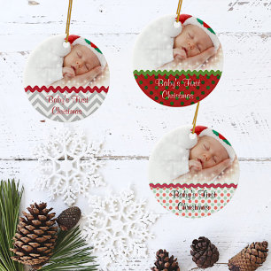 Weihnachtliches Foto-Ornament für Babys erstes Wei Keramik Ornament