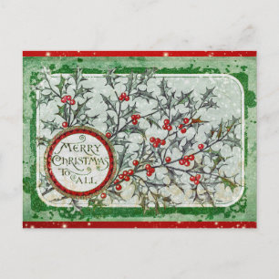 Weihnachtliches Frohe Weihnachten Grün Rot Stechpa Postkarte