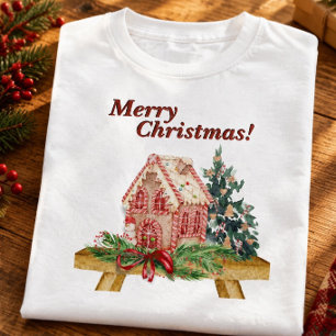 Weihnachtliches Gingerbread-Haus-Wasserfarben Basi T-Shirt