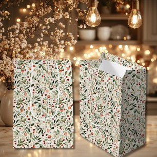 Weihnachtliches Grün mit roten Beeren Mittlere Geschenktüte