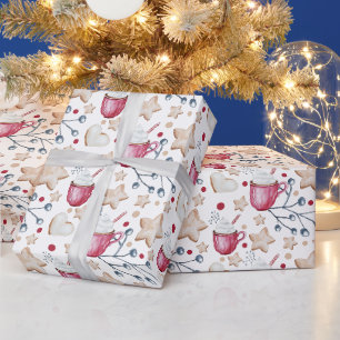 Weihnachtliches Heißes Kakao und Kekse Wasserfarbe Geschenkpapier