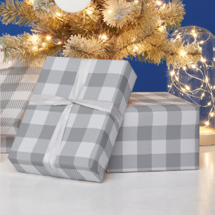 Weihnachtliches Hellgrau Buffalo Karo Geschenkpapier