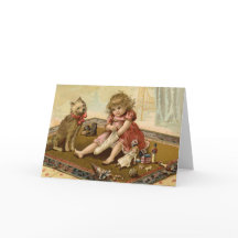 Weihnachtliches Kind und Hund im Vintage-Stil