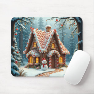 Weihnachtliches Lebkuchenhäuschen mit Schneemann Mousepad