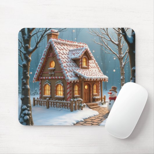 Weihnachtliches Lebkuchenhäuschen mit Schneemann Mousepad (Mit Mouse)