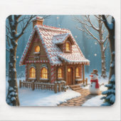 Weihnachtliches Lebkuchenhäuschen mit Schneemann Mousepad (Vorne)