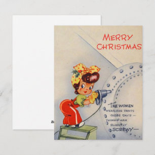 Weihnachtliches Mädchen arbeitet hart Feiertagskarte