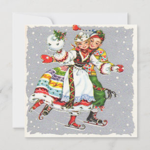 Weihnachtliches Paar beim Eislaufen Feiertagskarte