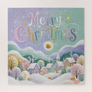 Weihnachtliches Pastell-Winterdorf Schneehäuser Puzzle