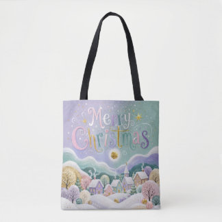 Weihnachtliches Pastell-Winterdorf Schneehäuser Tasche