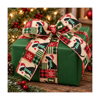 Weihnachtliches Patchwork-Fest Schwarz Lab Ripsband