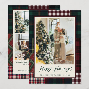 Weihnachtliches Patchwork-Karo-Weihnachtsfamilienf Feiertagskarte
