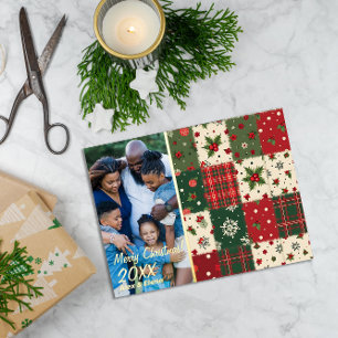Weihnachtliches Patchwork-Muster-Foto Folien Feiertagspostkarte