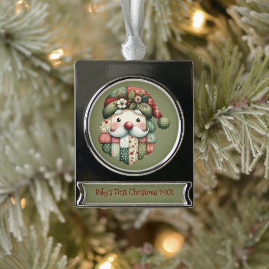 Weihnachtliches Patchwork-Santa-Volk Banner-Ornament Silber (Baum)