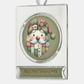 Weihnachtliches Patchwork-Santa-Volk Banner-Ornament Silber (Links)