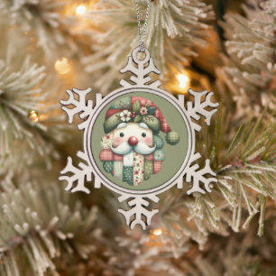 Weihnachtliches Patchwork-Santa-Volk Schneeflocken Zinn-Ornament