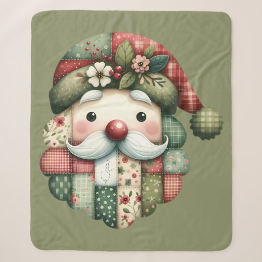 Weihnachtliches Patchwork-Santa-Volk Sherpadecke (Vorderseite)