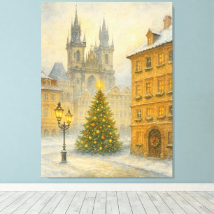 Weihnachtliches Prag im Vintage-Stil • Retro-Altst Leinwanddruck