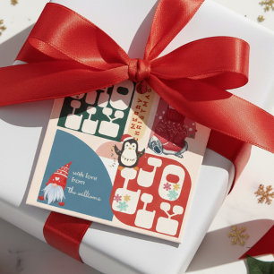 Weihnachtliches Retro-Geometrisches Muster Holly J Geschenkanhänger