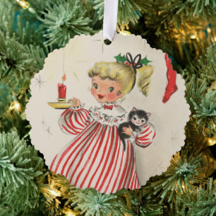weihnachtliches retro vintage Weihnachtsmädchen Na Ornament Karte