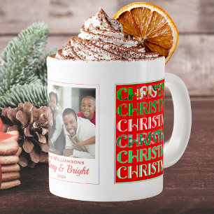 Weihnachtliches Retro-Weiß-Familienfoto Jumbo-Tasse