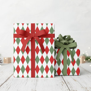 Weihnachtliches Rot und Grün Argyle-Diamanten Weih Geschenkpapier