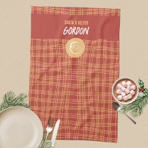 Weihnachtliches rotes Retro-Raster-Santa-Helfer-We Geschirrtuch