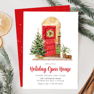 Weihnachtliches rotes Tür-Holiday-Open-House Einladung
