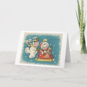 Weihnachtliches Schneemann-Paar im Vintage-Stil Feiertagskarte
