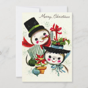 Weihnachtliches Schneemann-Paar im Vintage-Stil Feiertagskarte