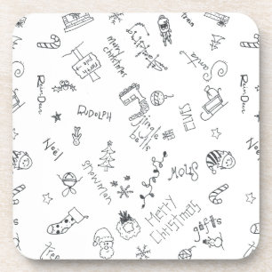 weihnachtliches Schwarz-Weiß-Spaß-Doodle Getränkeuntersetzer