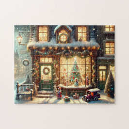Weihnachtliches Spielzeugladen-Dorf im festlichen  Puzzle