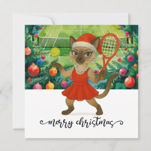 Weihnachtliches Tennis für Liebhaber von Siamkatze Feiertagskarte