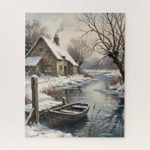 Weihnachtliches viktorianisches Cottage am Flussuf Puzzle