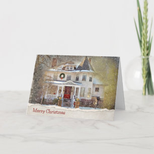 Weihnachtliches viktorianisches Haus im Schnee Karte
