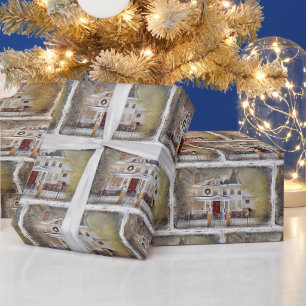 Weihnachtliches viktorianisches Haus im Winter Geschenkpapier