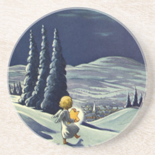 Weihnachtliches Vintage-Christmotiv, Schneengel ge Untersetzer