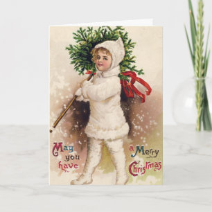 Weihnachtliches Vintage-Kind Feiertagskarte