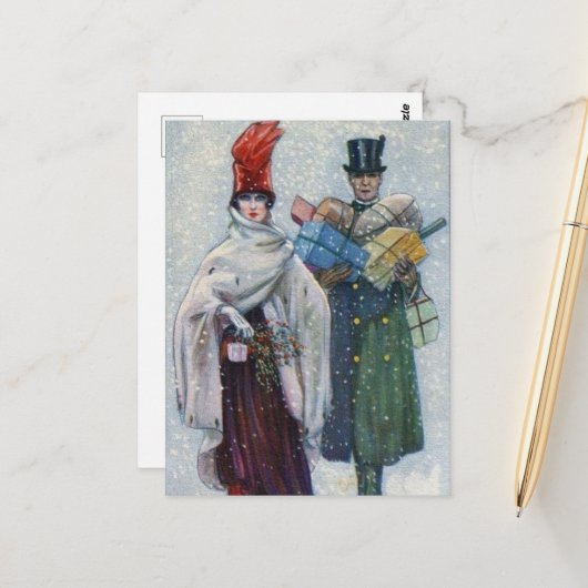 weihnachtliches vintage Weihnachts-Paar Feiertag Postkarte (Vorderseite/Rückseite Beispiel)
