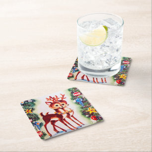 weihnachtliches Weihnachtsrentier Retro vintage Rechteckiger Pappuntersetzer