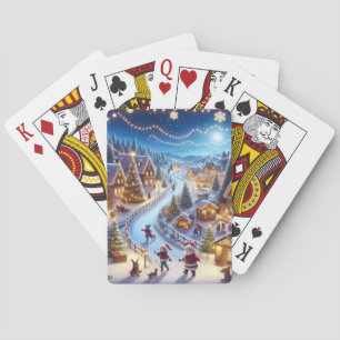 Weihnachtliches Winterdorf in der Nacht Spielkarten