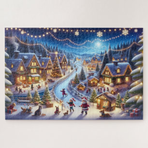 Weihnachtliches Winterdorf Nacht Puzzle