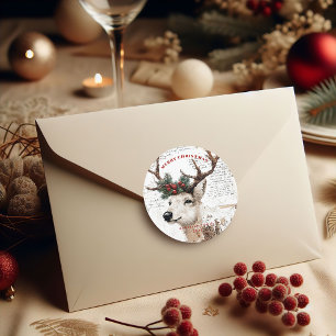 Weihnachtliches Winterrentier im Vintage-Stil Runder Aufkleber