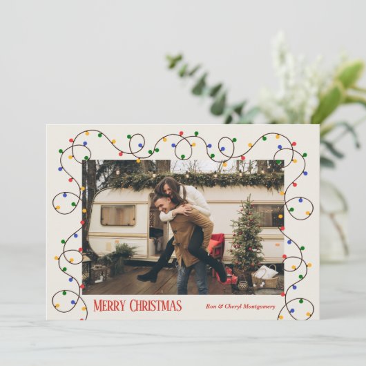 Weihnachtlicht-Strand-Foto Feiertagskarte (Stehend Vorderseite)