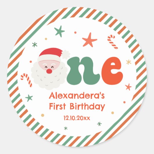 Weihnachts 1. Geburtstag Party Runder Aufkleber (Vorderseite)