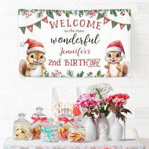 Weihnachts 2. Geburtstag Party Niedliches Eichhörn Banner