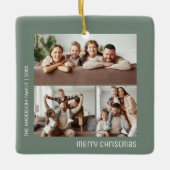 Weihnachts-3-Fotos Collage Sage Green Keramikornament (Vorderseite)
