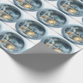 Weihnachts-3D-Eisschnee-Feuerplatz Geschenkpapier (Ecke)