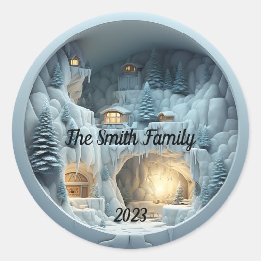 Weihnachts-3D-Eisschnee-Feuerplatz Runder Aufkleber (Vorderseite)